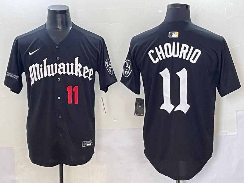Men 2025 Milwaukee Brewers #11 Chourio Black Five generations Joint Name Nike MLB Jersey style 6->milwaukee brewers->MLB Jersey